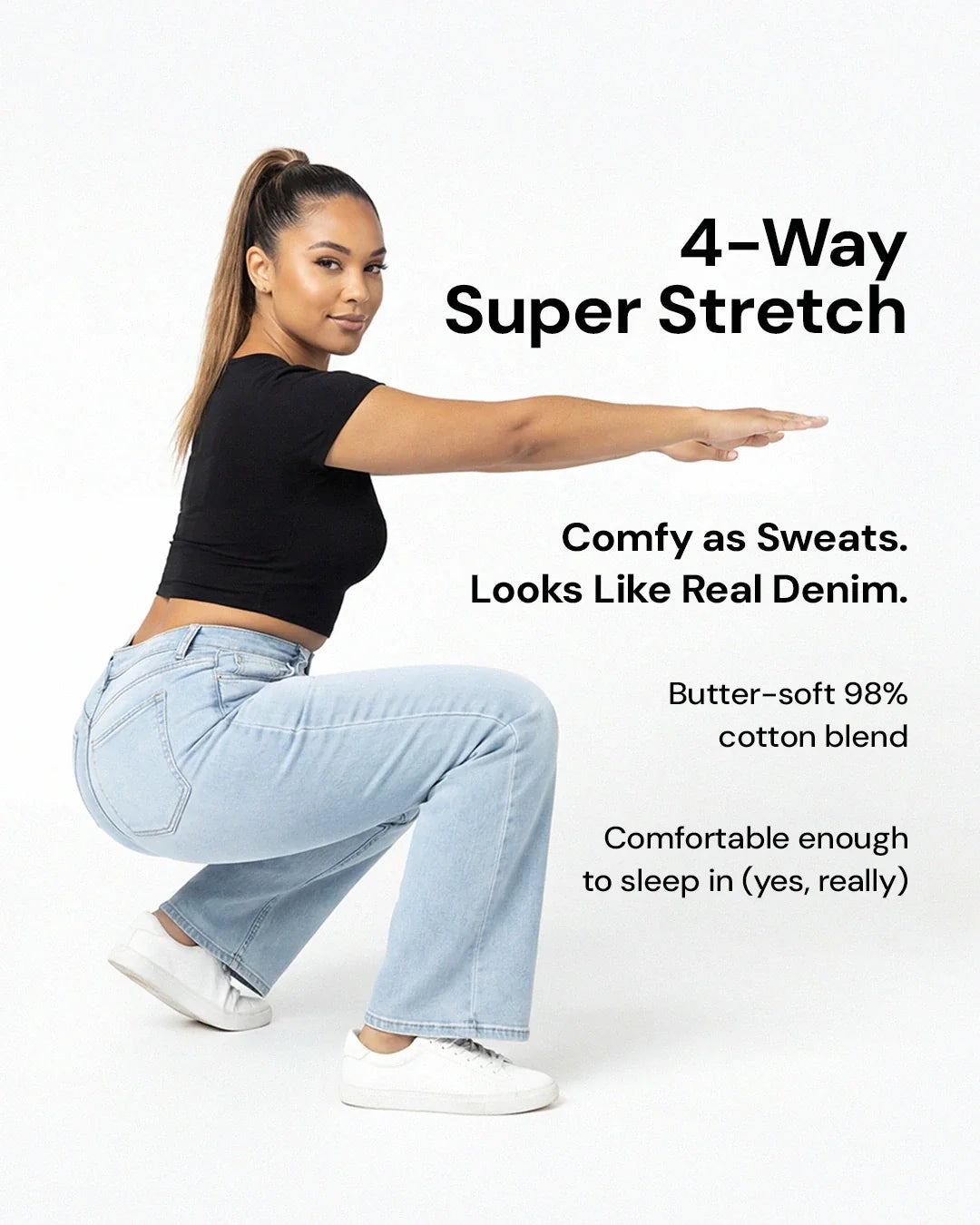 Novalia BBL Baggy Jeans - High Stretch Tummy Control Wide Leg Denim