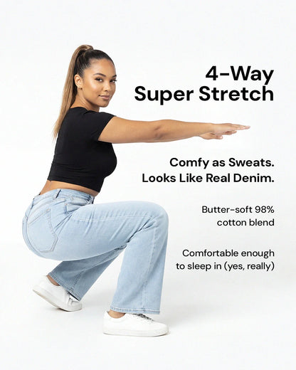 Novalia BBL Baggy Jeans - High Stretch Tummy Control Wide Leg Denim