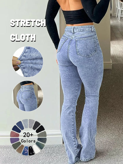 High Waist Flare Leg Jeans - Kardashian Style