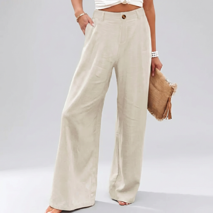 Novalia™ Cotton Linen Pants Casual Button Up High Waisted Wide Leg