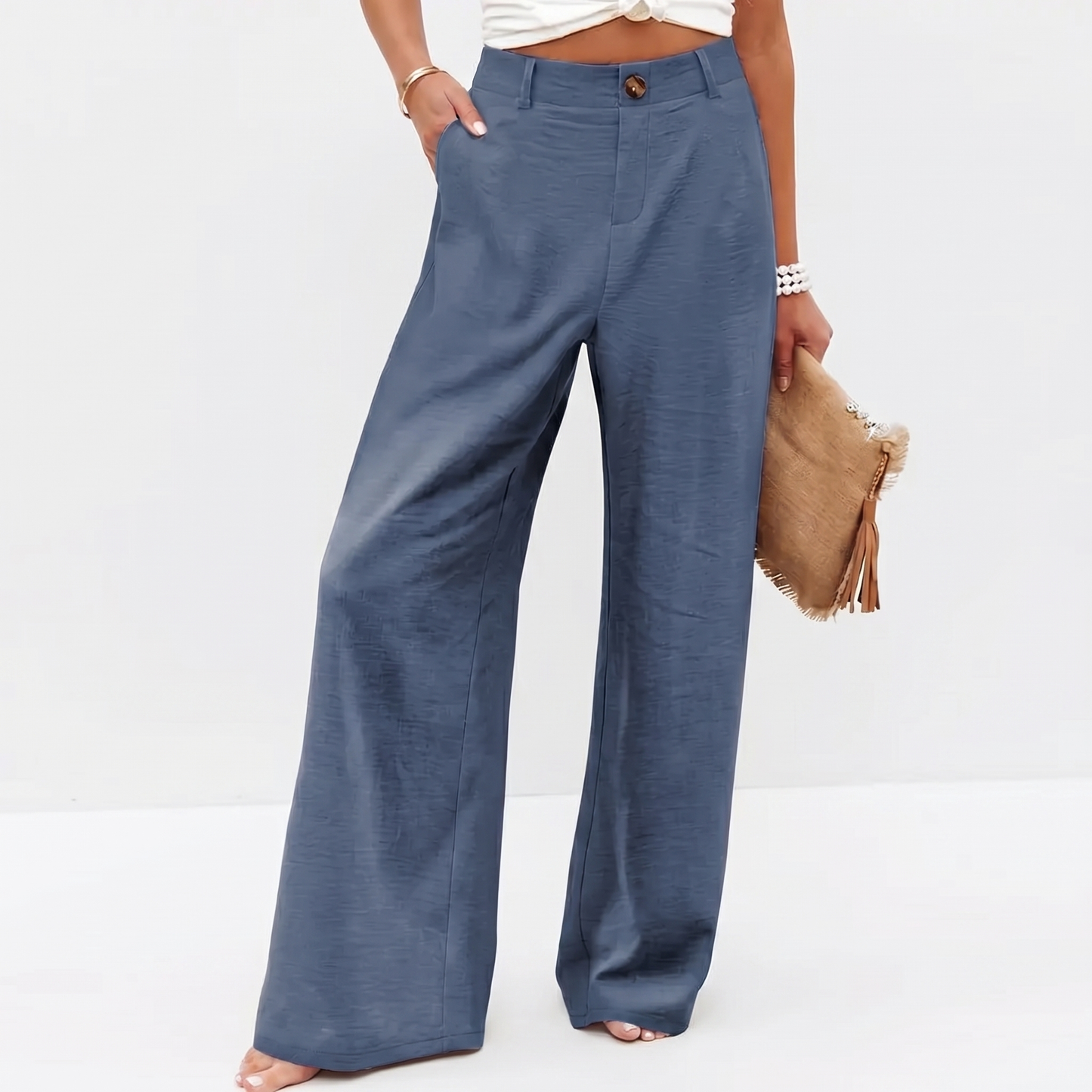Novalia™ Cotton Linen Pants Casual Button Up High Waisted Wide Leg