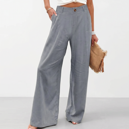 Novalia™ Cotton Linen Pants Casual Button Up High Waisted Wide Leg
