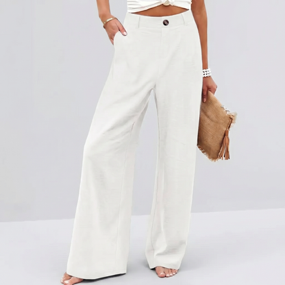 Novalia™ Cotton Linen Pants Casual Button Up High Waisted Wide Leg