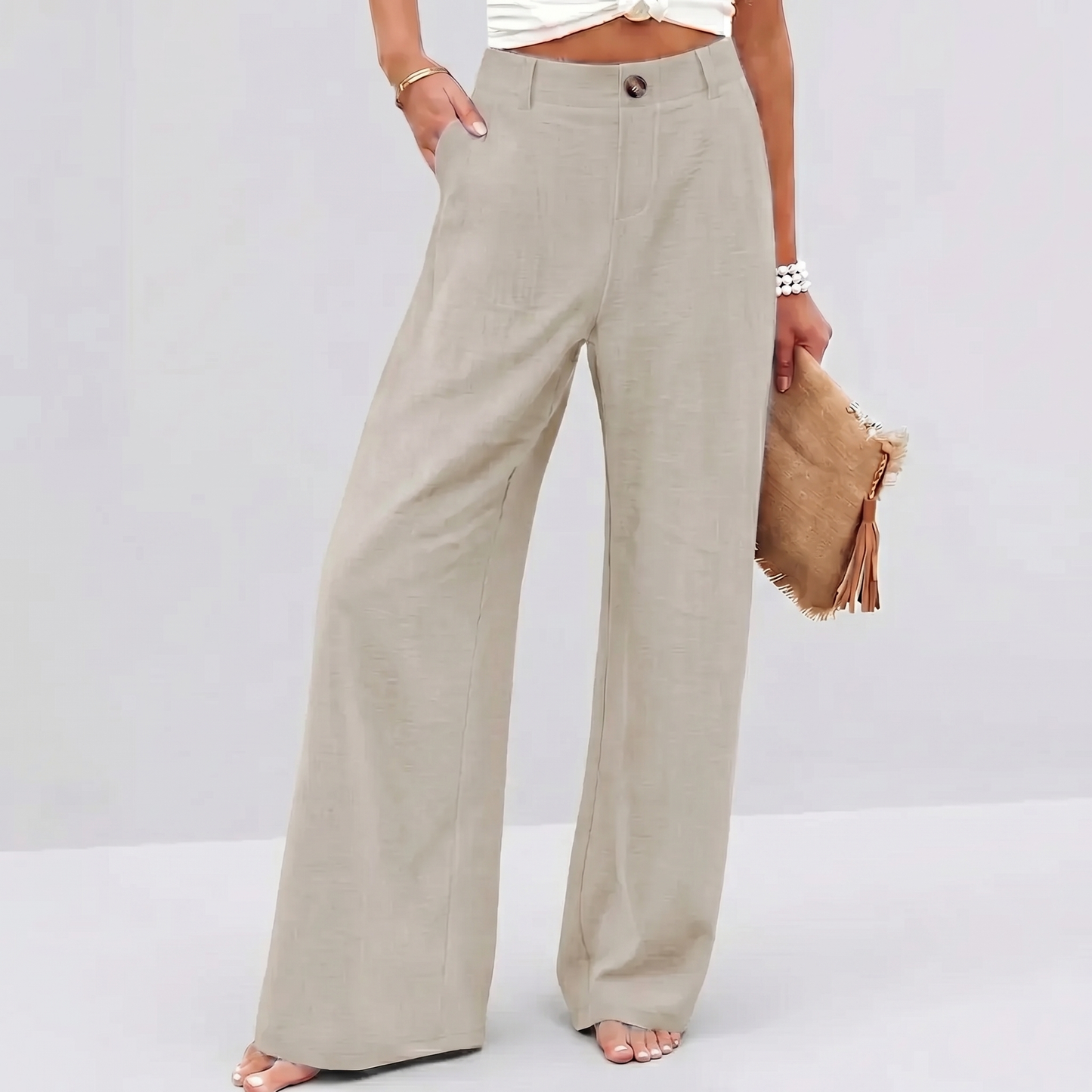 Novalia™ Cotton Linen Pants Casual Button Up High Waisted Wide Leg