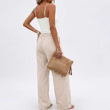 Novalia™ Cotton Linen Pants Casual Button Up High Waisted Wide Leg