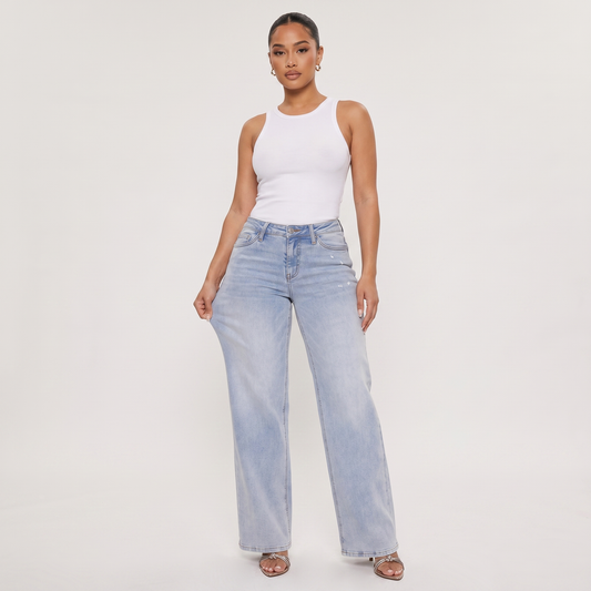 Novalia™ BBL Baggy Jeans — High Stretch Tummy Control Wide Leg Denim
