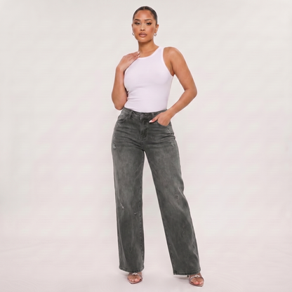 Novalia™ BBL Baggy Jeans — High Stretch Tummy Control Wide Leg Denim