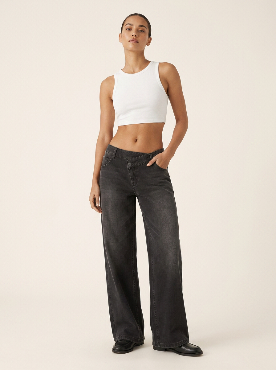 Novalia™ Low Rise Asymmetric Wide Leg Jeans