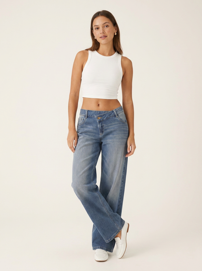 Novalia™ Low Rise Asymmetric Wide Leg Jeans