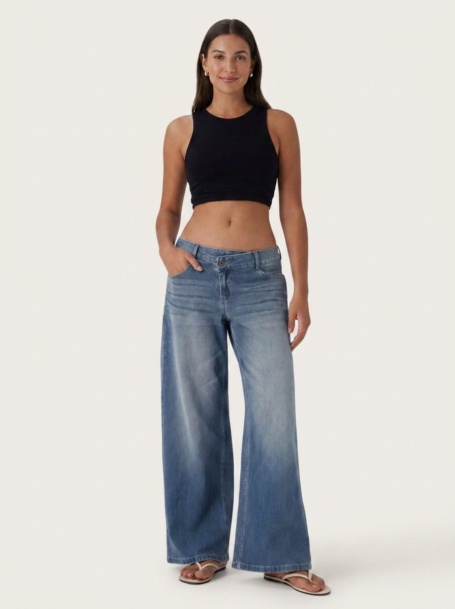 Novalia™ Low Rise Asymmetric Wide Leg Jeans
