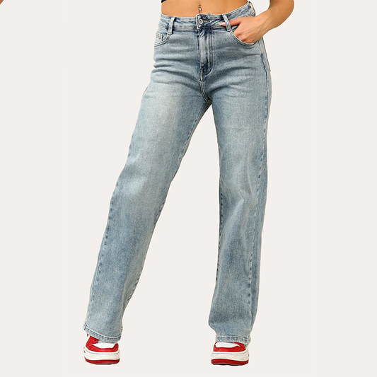 Viral Stretchy Straight Leg Jeans Soft Dad Fit in Vintage Blue
